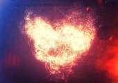 3D illustration of a burning red heart-shaped flame