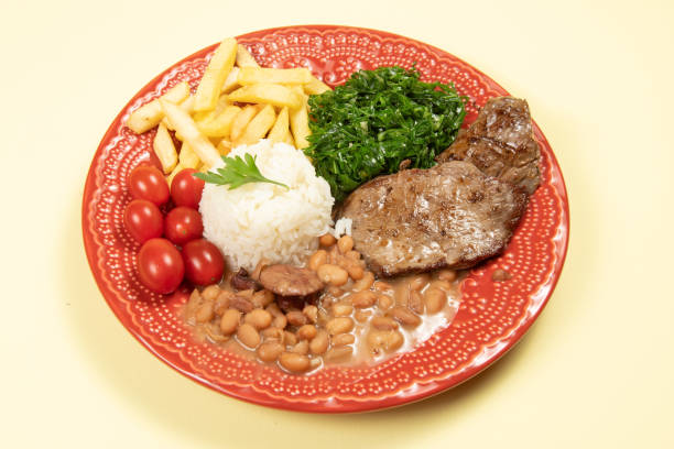 istock typical Brazilian basic dish with rice, beans, steak, french fries, braised cabbage and tomato 1328771002