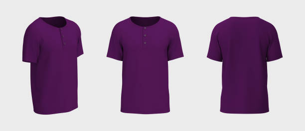 istock Blank short-sleeve henley t-shirt mockup. Front, back and side views 1328775098