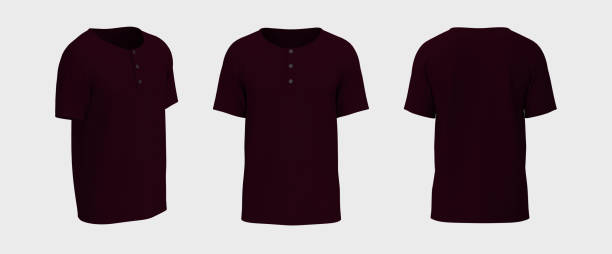 istock Blank short-sleeve henley t-shirt mockup. Front, back and side views 1328775102