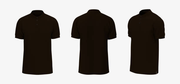 istock Blank mandarin collar t-shirt mockup in front, side and back views 1328775111