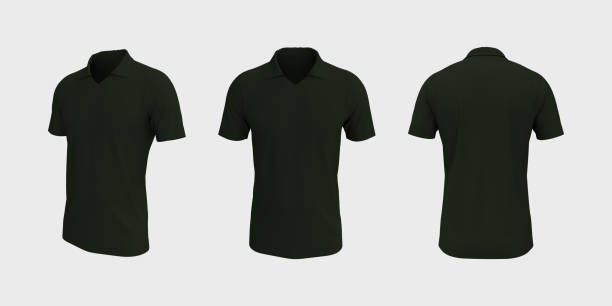 istock Blank collared shirt mockup in front, side and back views 1328775118