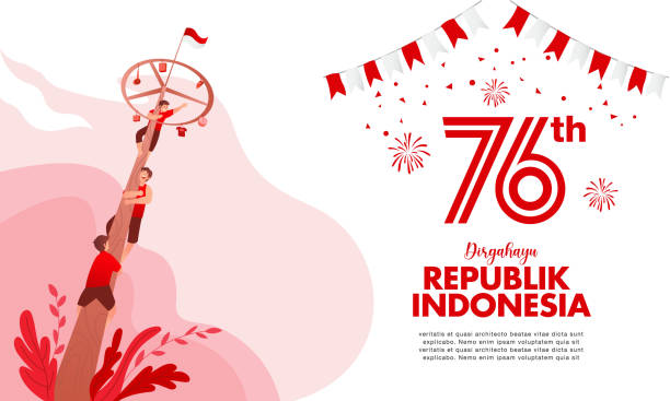 ilustrações, clipart, desenhos animados e ícones de carta de saudação do dia da independência da indonésia com ilustração conceito de jogos tradicionais - etnia indonésia