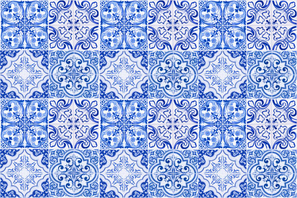 ilustrações de stock, clip art, desenhos animados e ícones de vintage ceramic tiles wall decoration.turkish ceramic tiles wall background - portugal
