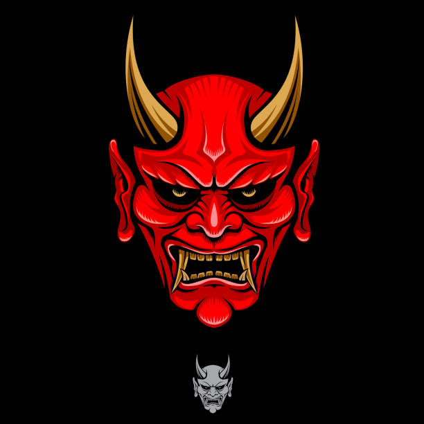 Oni head vector illustration Oni head vector illustration for identity, brand, design element, or any other purpose. devils horn stock illustrations