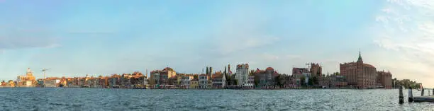 scenic view from canale Grande in Venice to the opposite side of the canal.