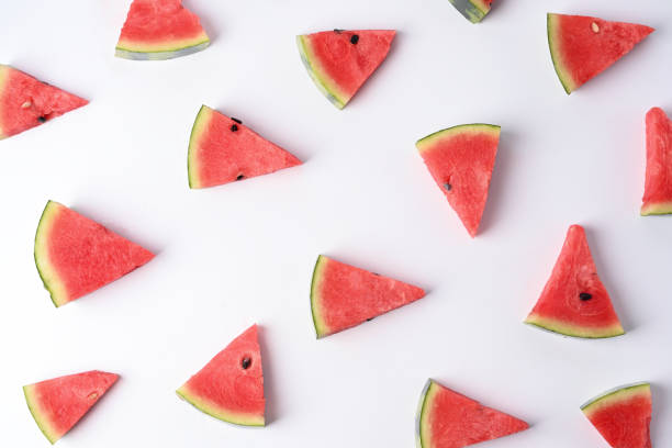istock Fresh sliced watermelon on white background. 1328791489