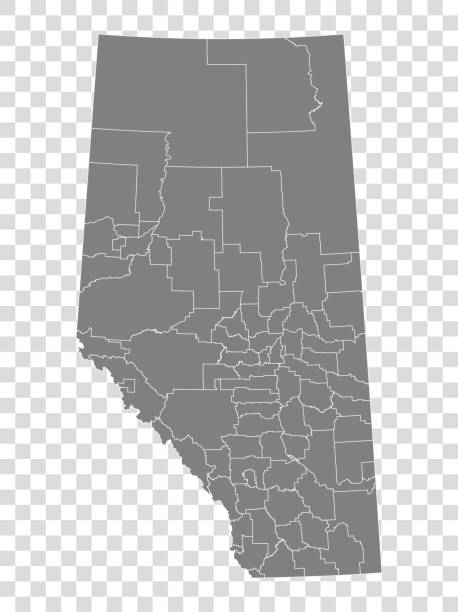 mapa alberta na przezroczystym tle. mapa prowincji alberta z gminami w kolorze szarym dla projektu witryny sieci web, logo, aplikacji, interfejsu użytkownika. kanada. eps10. - alberta map cartography canada stock illustrations