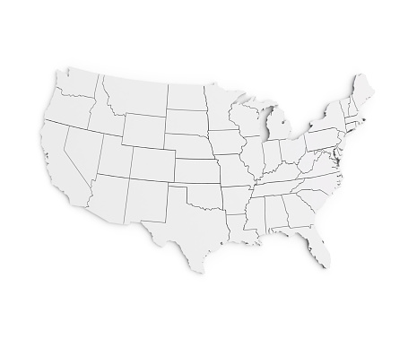 United States Of America map isolated on white background. Realistic 3d render of clear USA territory. Country poster for travel materials, print, banner and web.