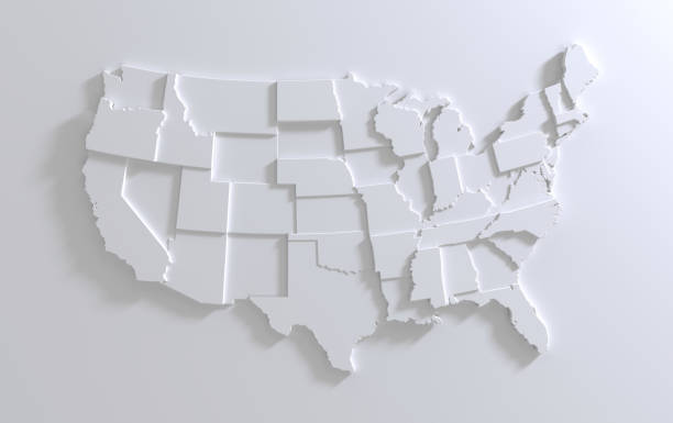 usa pusty 3d mapa geograficzna abstrakcyjny poziomy render - unites states of america zdjęcia i obrazy z banku zdjęć