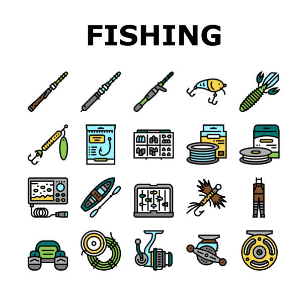 釣り店製品コレクションアイコンセットベクトル - monofilament点のイラスト素材／クリップアート素材／マンガ素材／アイコン素材