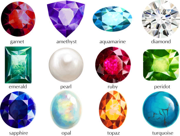 Birth month jewel / birthstone set vector material Birth month jewel / birthstone set vector material gemstone stock illustrations