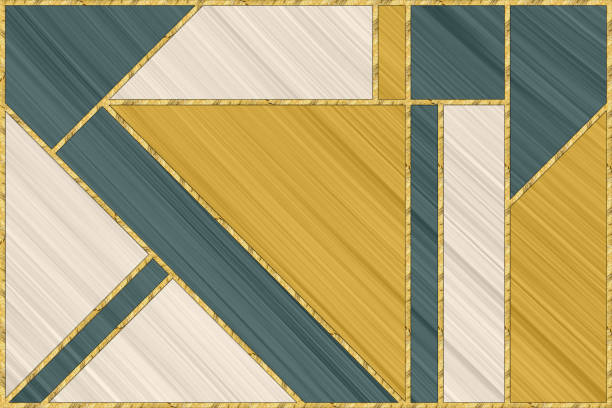 Modern mosaic, inlay. Illustration in stained glass style. Art deco background. Geometric pattern. Marble texture and golden artificial stone structure. Abstract print, creative tile surface.