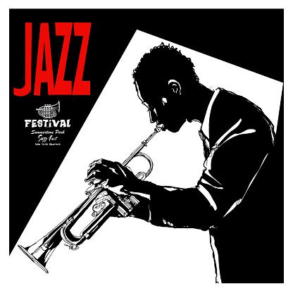 Representation of a trumpet player ideal for jazz poster - vector illustration