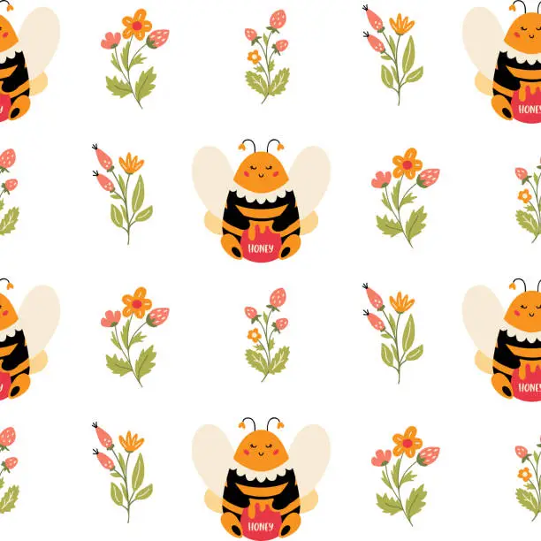 Vector illustration of Bumble bee Seamless pattern Honeybee vector pattern