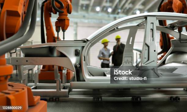 Car Production Line Concept 3d Render Stock Photo - Download Image Now - Car, Industry, Production Line