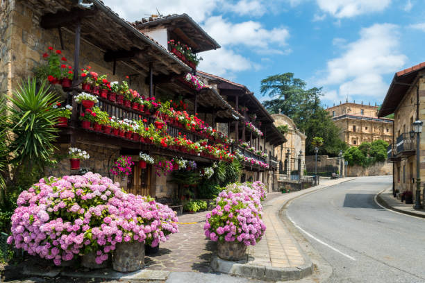 lierganes is a medieval town located at valles pasiegos, Spain coloful street of lierganes medieval town, Spain cantabria stock pictures, royalty-free photos & images