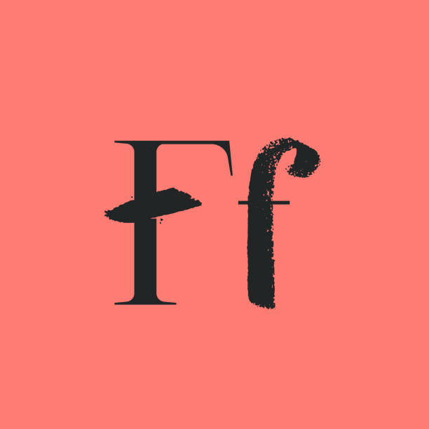 Letter F with dry brush stroke and serif. Vintage font with rough edges decoration elements. Perfect to use in any fashion labels, glamour posters, luxury identity, etc. antique illustration of ornate letter f stock illustrations