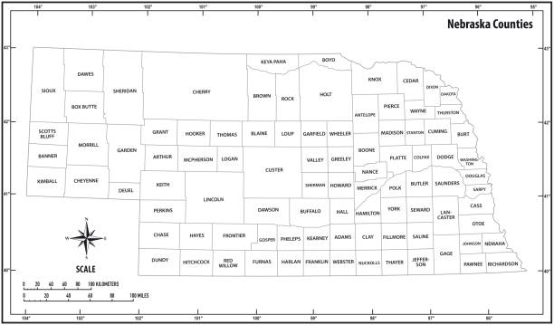 Nebraska state outline administrative and political vector map in black and white Nebraska state outline administrative and political vector map in black and white nebraska stock illustrations