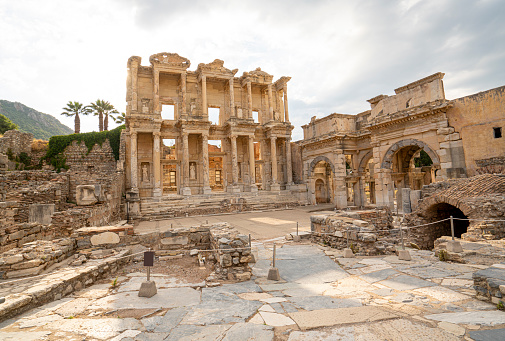 Celcus Library in Ephesus at sunset, Wide angle view