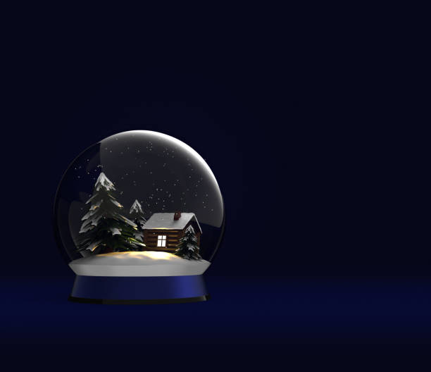 boże narodzenie nowy rok szkło kula niebieski 3d render - christmas window magic house zdjęcia i obrazy z banku zdjęć