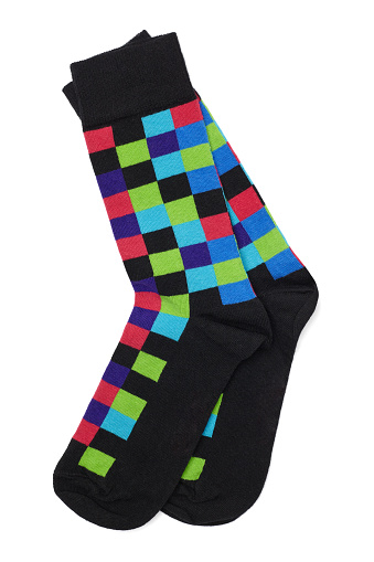 Colorful checkered socks on a white background