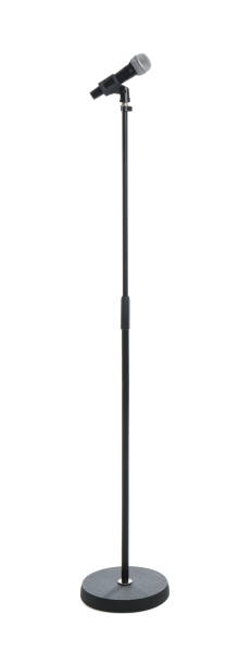 istock Stand with microphone isolated on white. Musical equipment 1328810936