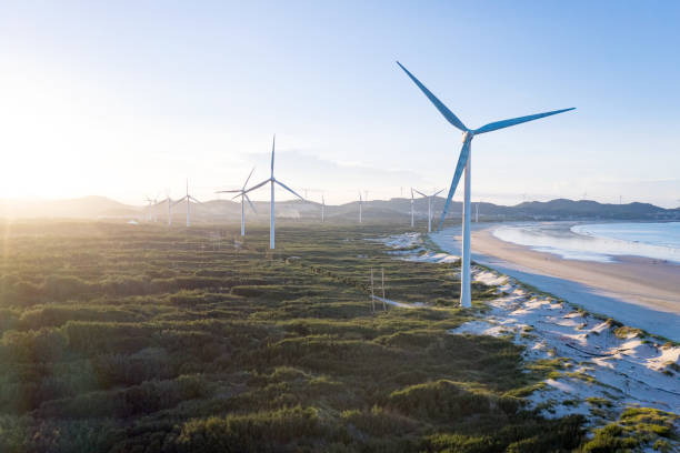 central eólica junto al mar - wind power wind energy power fotografías e imágenes de stock