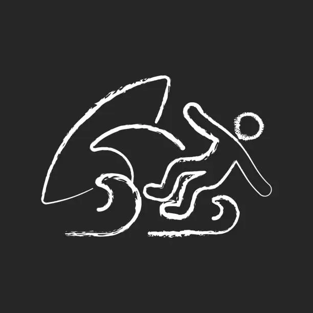 Vector illustration of Surf wipeout chalk white icon on dark background