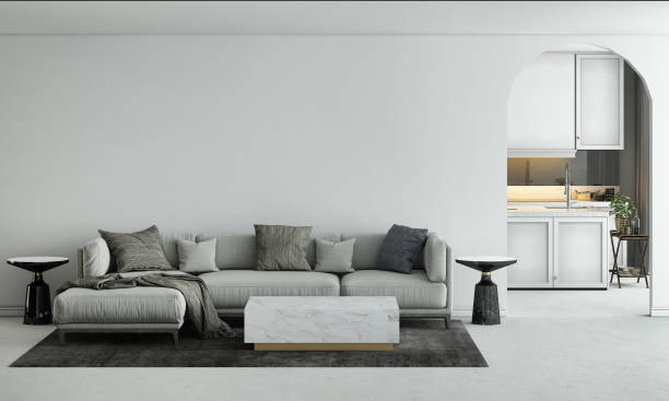 istock Modern living room interior and grey sofa and empty wall texture background 1328824648