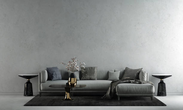 istock Modern living room interior and leather sofa and empty concrete wall texture background 1328824737