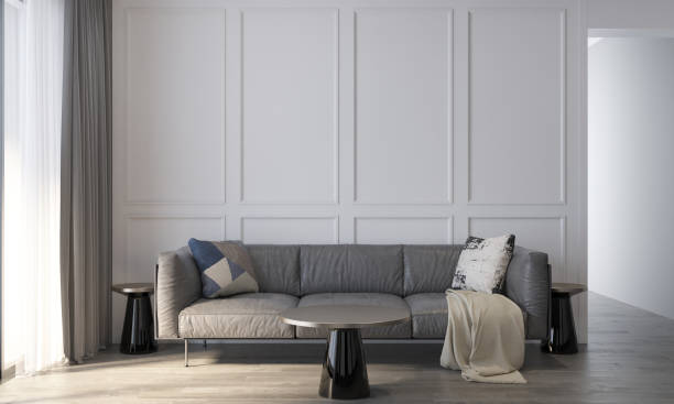 istock Modern living room interior and leather sofa and white wall texture background 1328824809