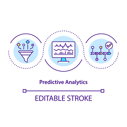 Predictive analytics concept icon. Data mining techniques. Machine learning technologies. Automation abstract idea thin line illustration. Vector isolated outline color drawing. Editable stroke