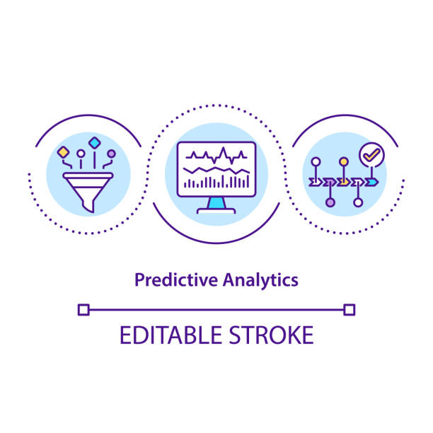 Predictive analytics concept icon Predictive analytics concept icon. Data mining techniques. Machine learning technologies. Automation abstract idea thin line illustration. Vector isolated outline color drawing. Editable stroke iot logo stock illustrations