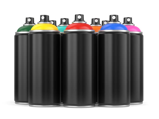 istock Group of metal spray paint cans isolated on white 1328826592
