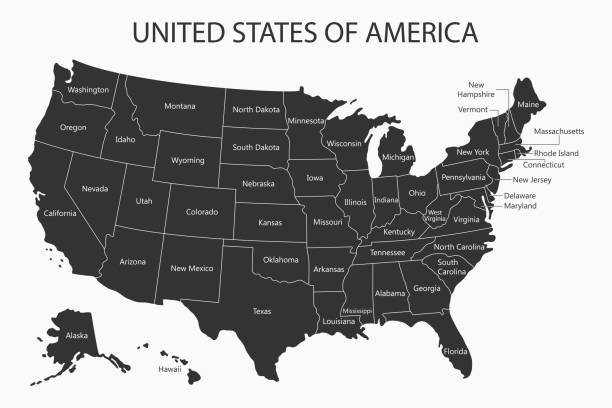 州名を持つ米国のマップ。アメリカの地図作成。ベクトル - アメリカ合衆国点のイラスト素材／クリップアート素材／マンガ素材／アイコン素材