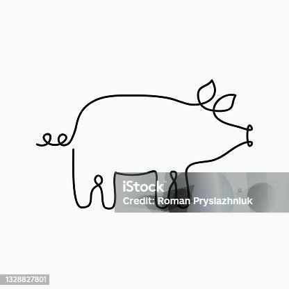 istock Pig one line drawing. Continuous line swine animal. Hand-drawn illustration for logo, emblem and design card, poster. 1328827801