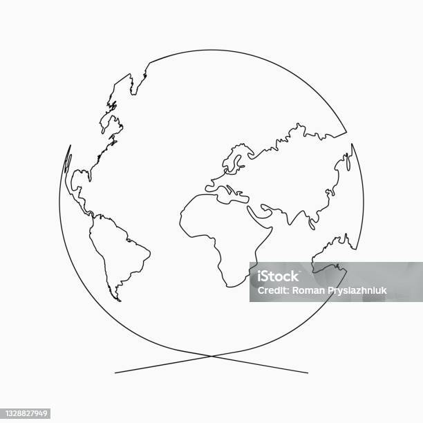 Continuous Line Globe Planet Of Earth One Line Drawing Handdrawn Continuous Line Globe Planet Of Earth One Line Drawing Handdrawn