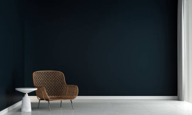 istock Modern living room interior and rattan sofa and empty blue wall texture background 1328828712