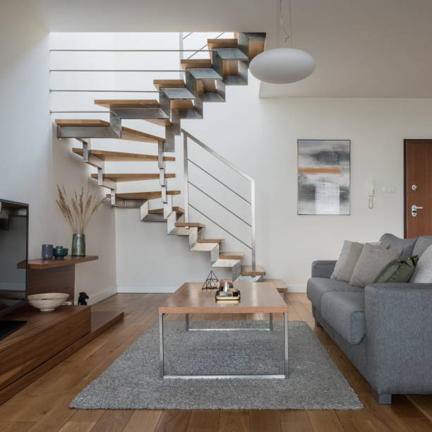 istock Modern stairs in simple living room 1328829837