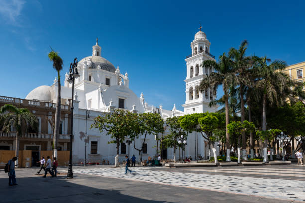 ベラクルス大聖堂のあるベラクルス市のメインプラザ(ソカロ)の眺め - veracruz ストックフォトと画像