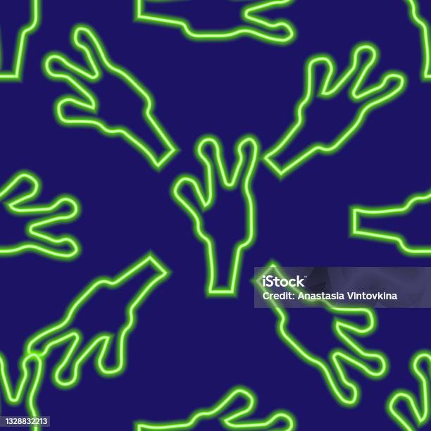Vector Pattern Of Neongreen Alien Hand Sign In Fantasy Style On A Blue ...