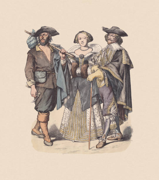 istock Mid 17th century, French costumes, hand-colored wood engraving, published c.1880 1328834812