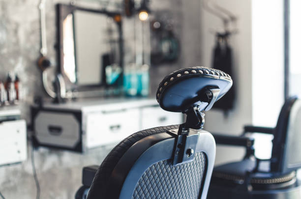 istock Barber chair in a retro barbershop 1328834886