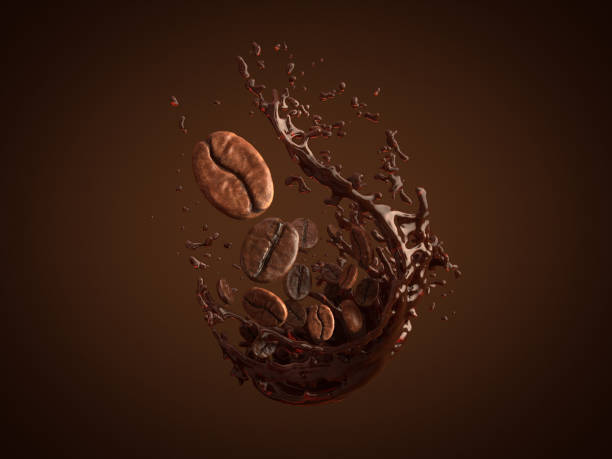 Arabica and Robusta coffee bean on splash coffee.