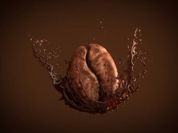 istock Arabica coffee bean on splash coffee. 1328838348