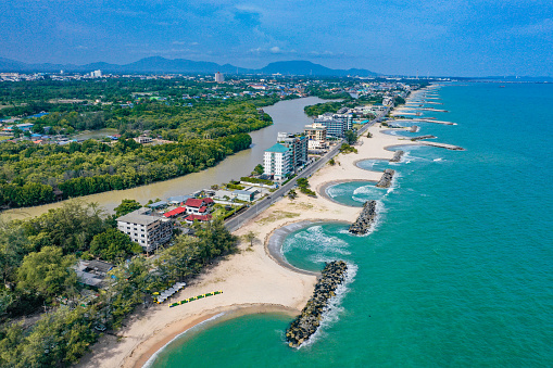 Aerial view of PMY Beach in Rayong, Thailand, south east asia