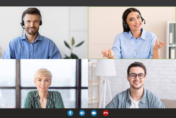 istock Video conference with colleagues and employees, training, courses, webinar 1328843304