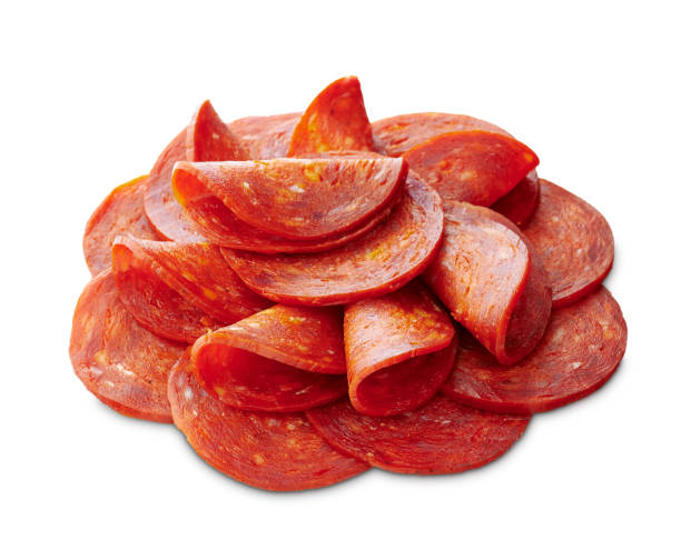 istock Part of pepperoni slices in circular format 1328844850