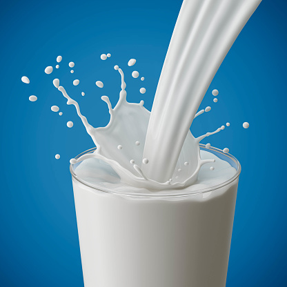 splashing of milk in the glass and pouring isolated on background with clipping path,3d rendering